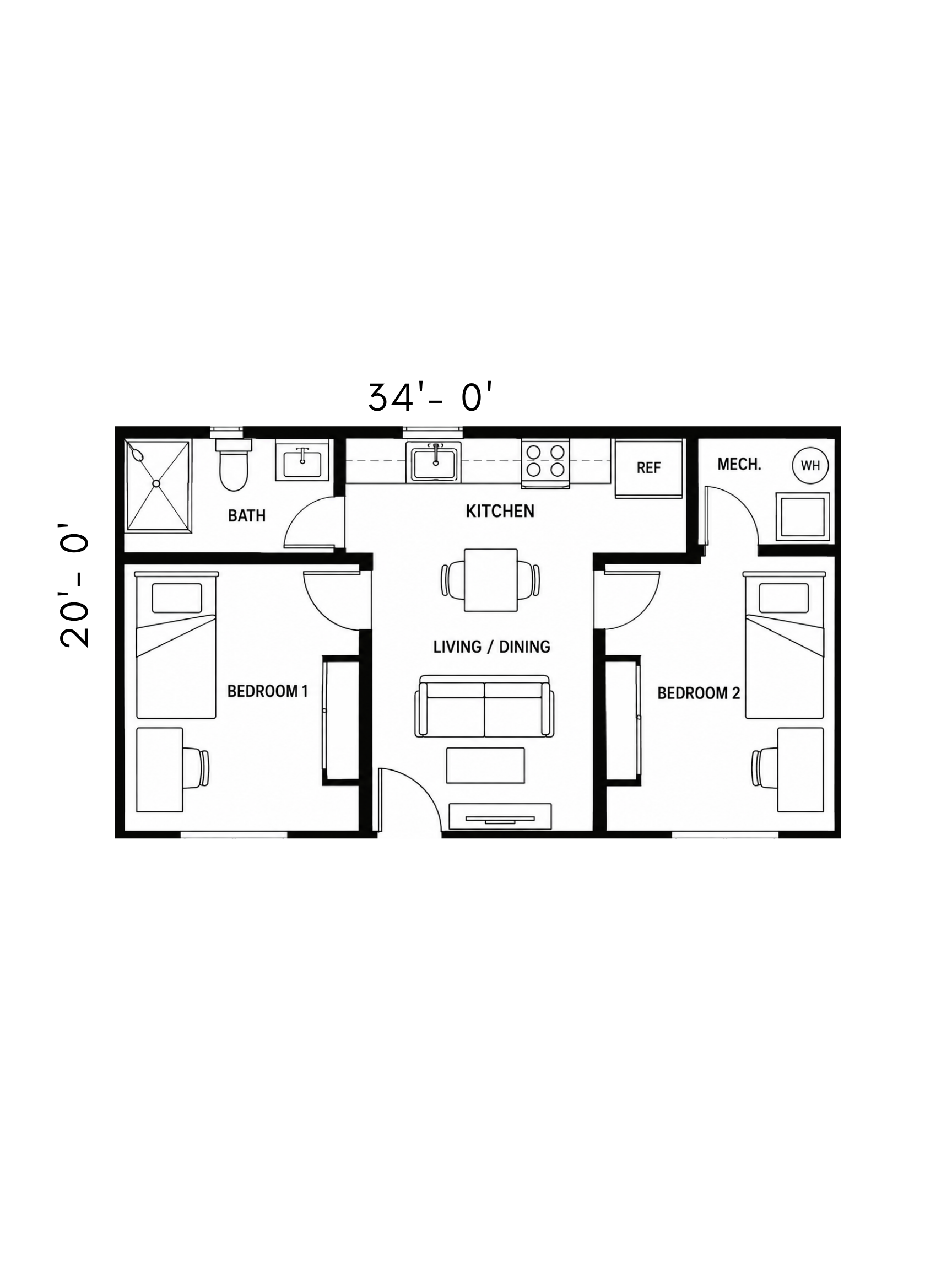 2-bedroom student suite floor plan