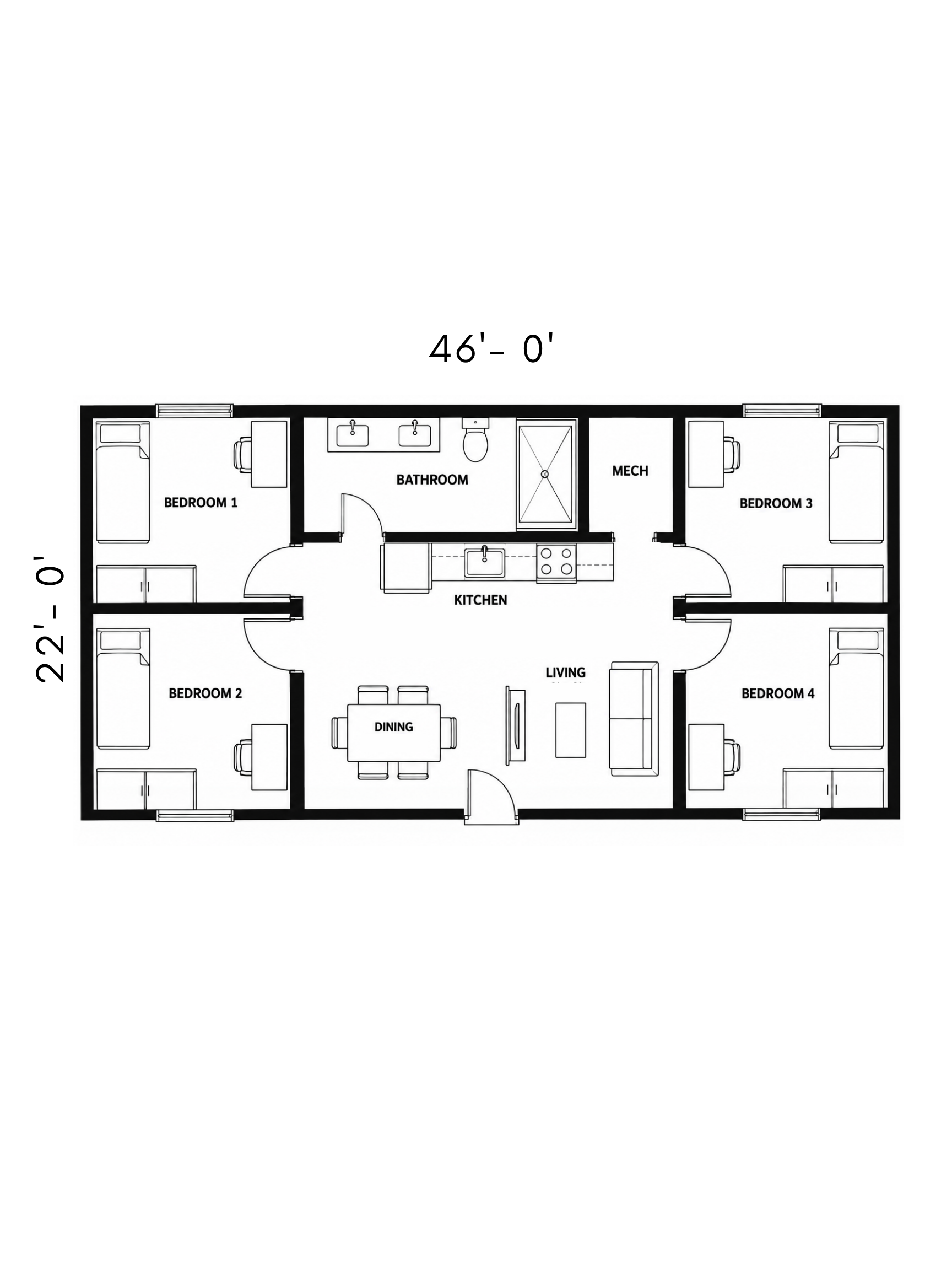 4-bedroom student suite floor plan