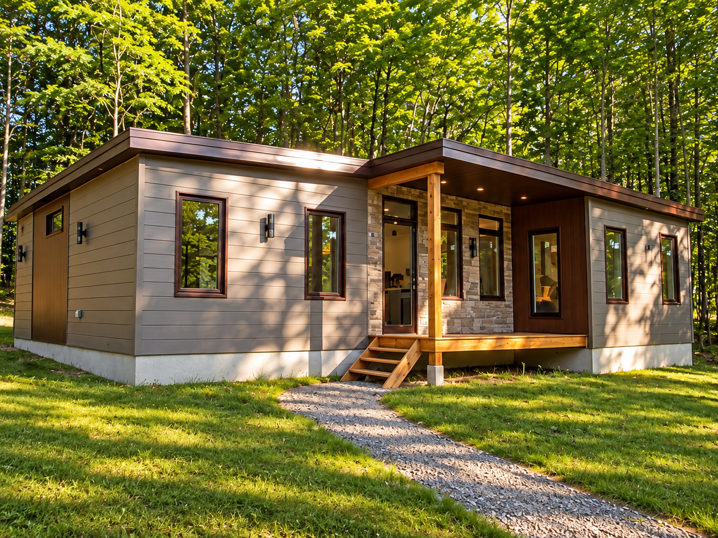 Finished modular home with a covered front porch