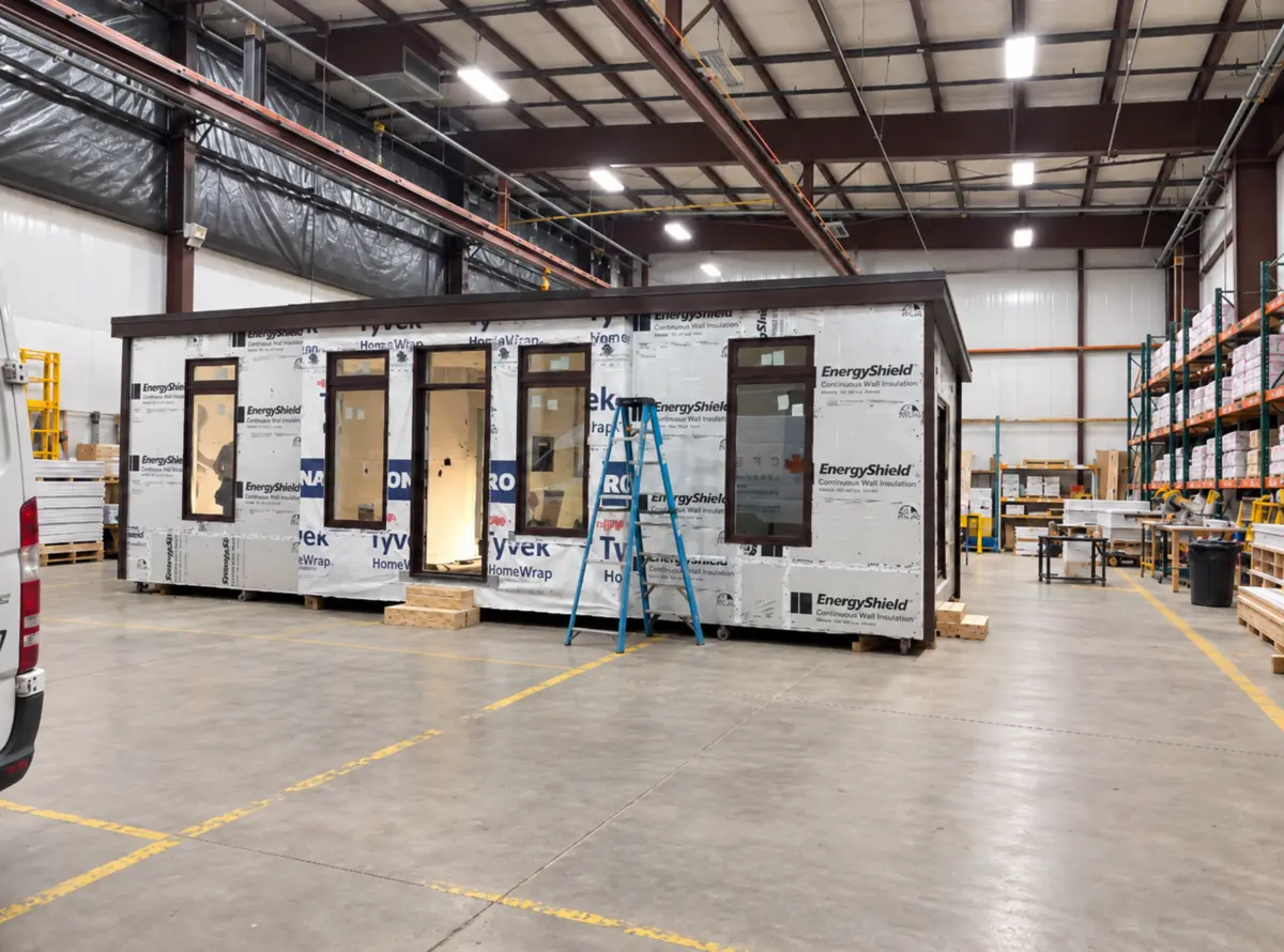The small modular home during construction inside the Cheroke factory